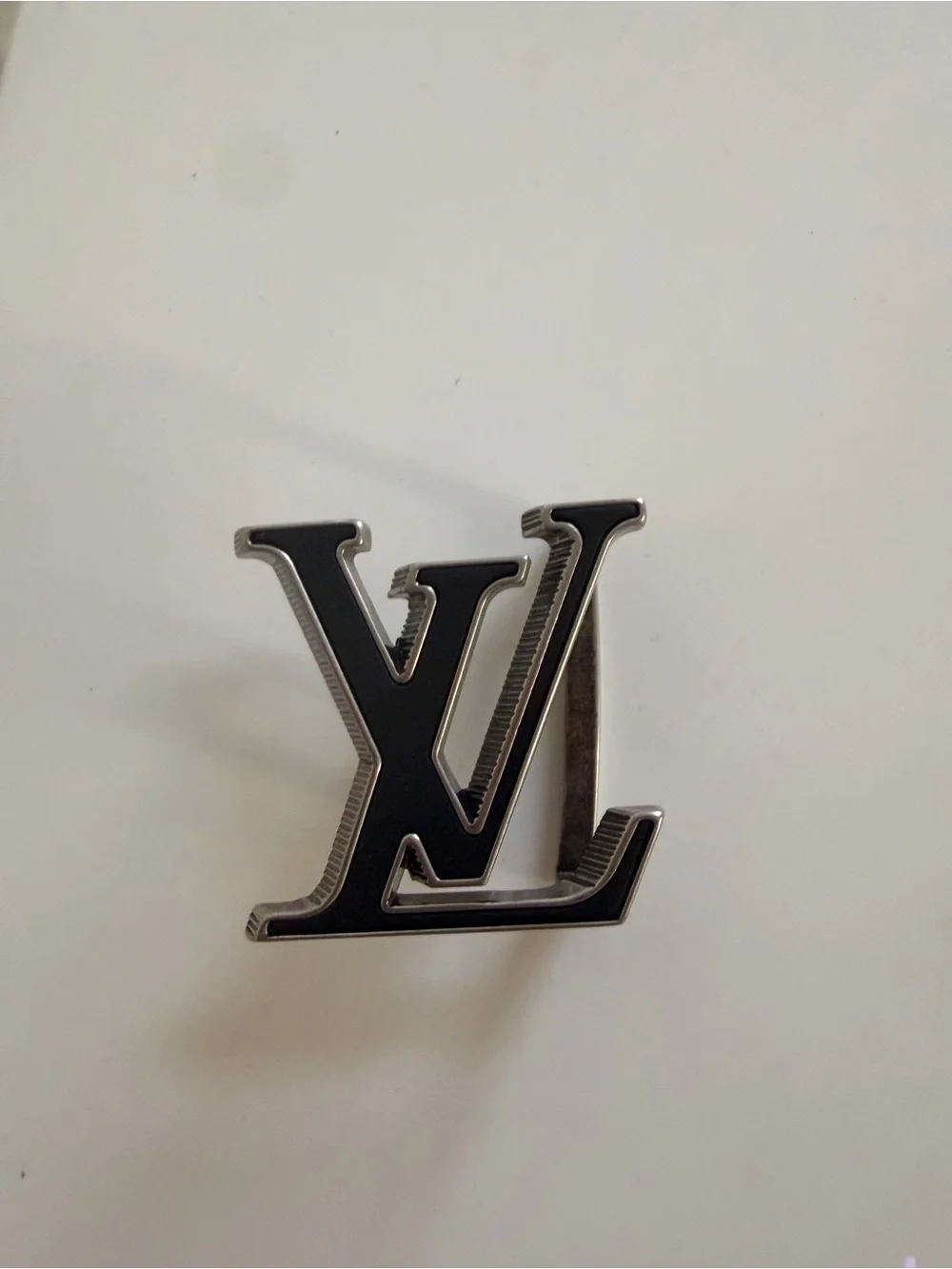 Louis Vuitton Black and Silver LV Logo Belt Buckle